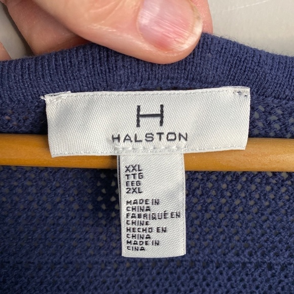 H by Halston Women's Loose Knit Navy See-through Short Sleeve Sweater Top 2XL - Picture 2 of 8